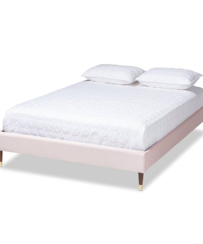 pink velvet tufted bed