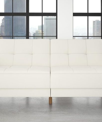 white faux leather sofa