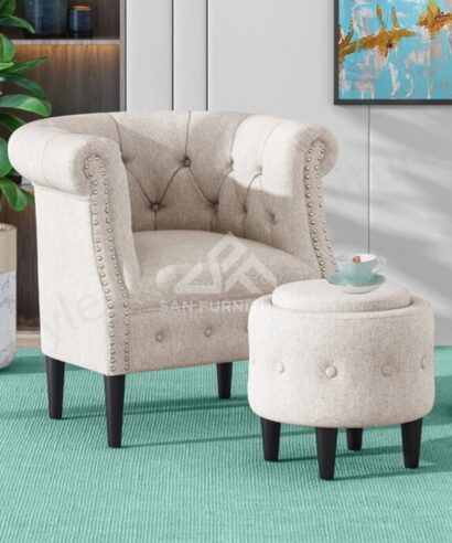 Tufted Chair with Round Ottoman