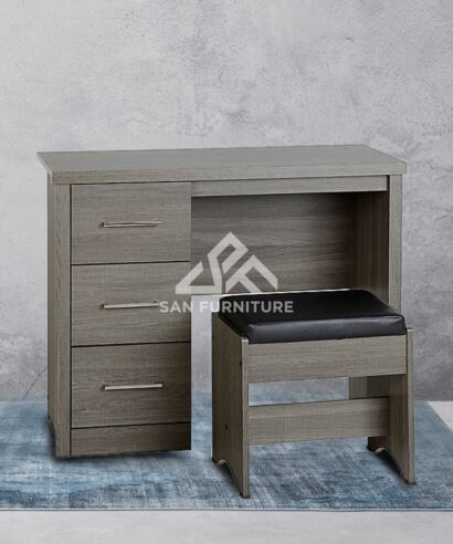 Grey 3 Drawers Dressing Table with Stool