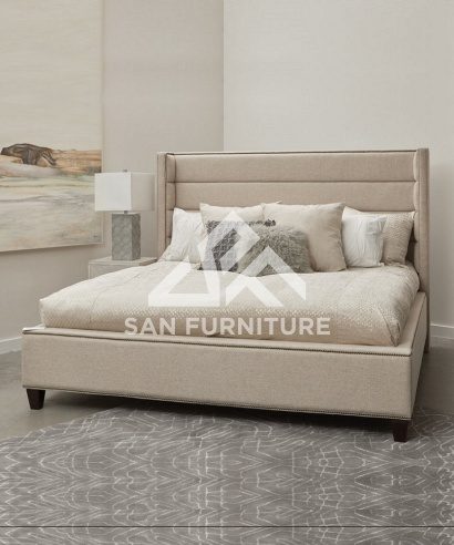 Shelter Wing Channel Tufted Bed In Beige