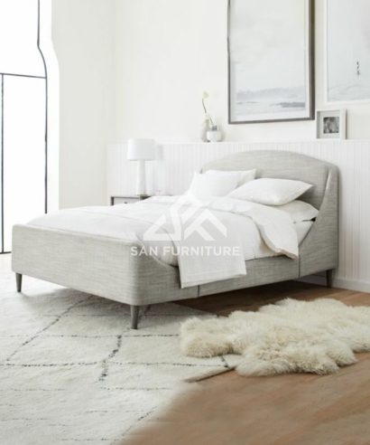 beige upholstered bed