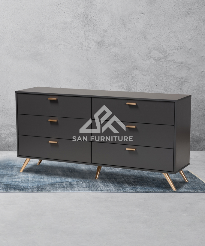SAN Dark Brown and Gold Finished 6-Drawer Dresser
