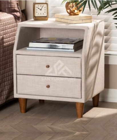 SAN Claverie Mid-Century Fabric Upholstered Nightstand