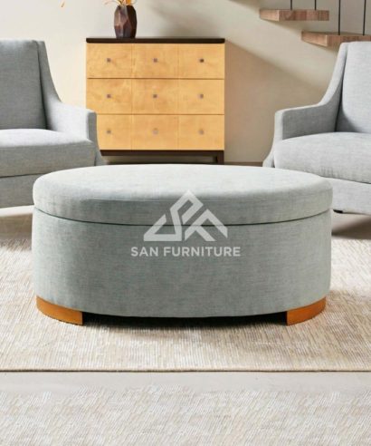 Oval Shape Grey Storage Ottoman