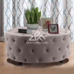 Linen Tufted Round Ottoman