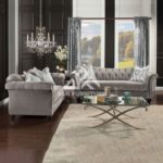 Royal style tufted sofa in light mocha fabric