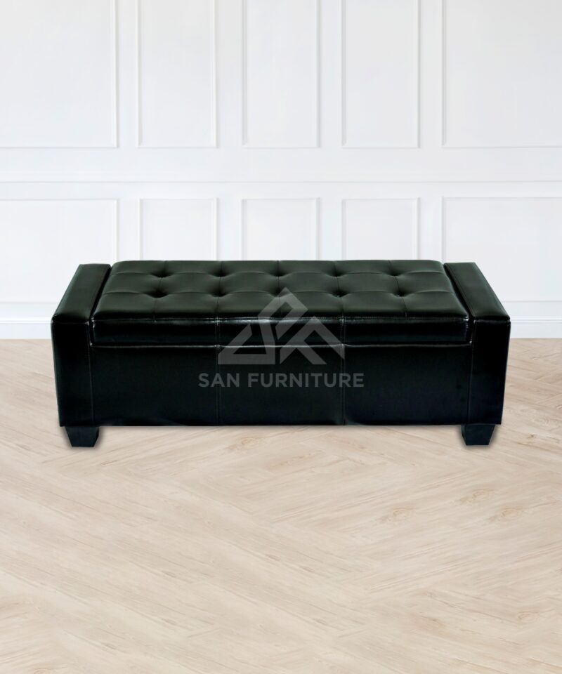 Black Faux Leather Storage Ottoman Bench