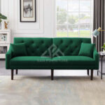 SAN Malek Green Velvet Sofa with Square Arm