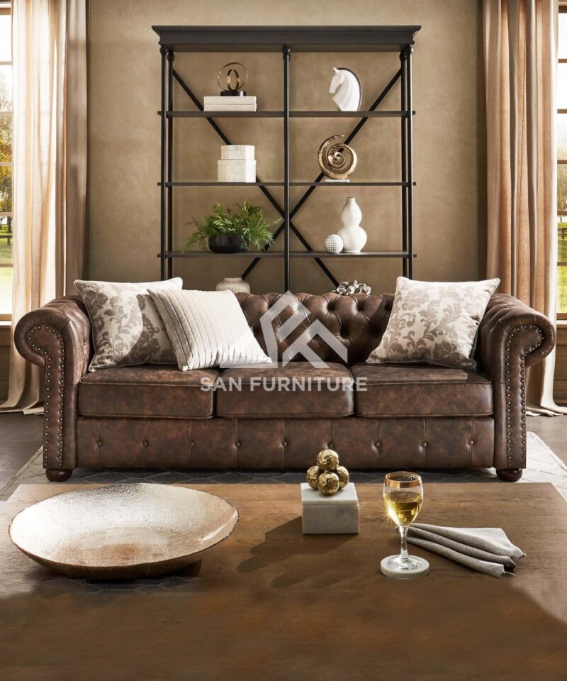 SAN Tufted Scroll Arm Chesterfield Sofa