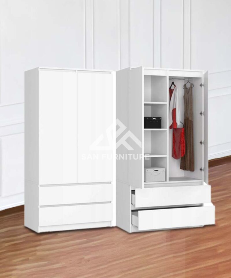 SAN 2 Door Wardrobe with Extra 2 Drawers in White