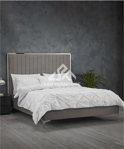 grey velvet king size bed