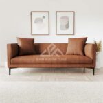 Tan Brown Faux Leather 3 Seater Sofa - SAN