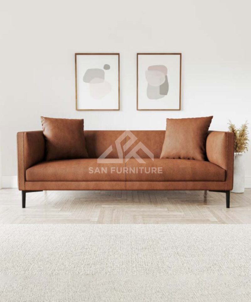 Tan Brown Faux Leather 3 Seater Sofa - SAN