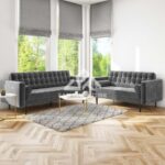 Grey Velvet 3 Seater and 2 Seater Sofa Set