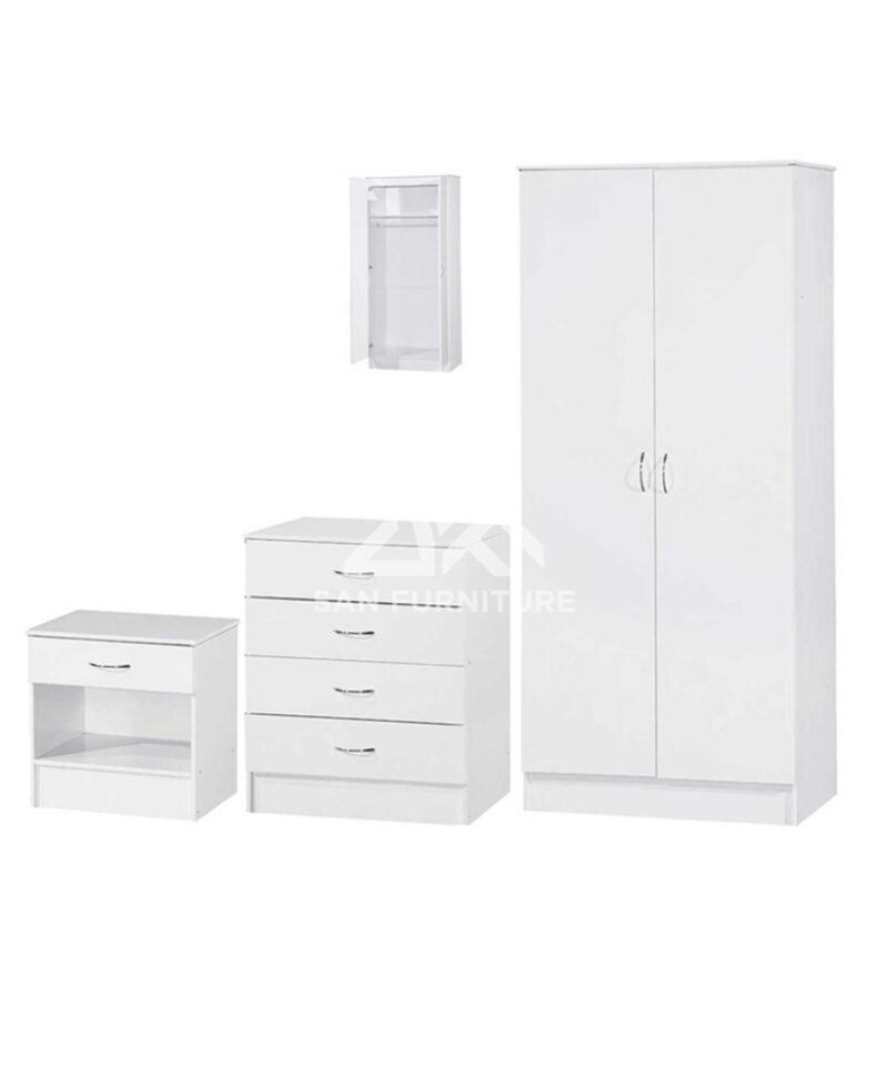 3-Piece Standard 2 Door Wardrobe Set in White