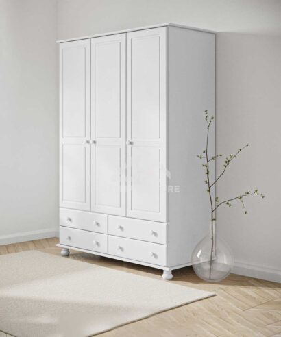 3 Door Wardrobe with Drawers in White