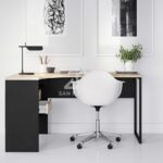 Black and Oak Effect L Shaped Computer Table with 2 Drawers