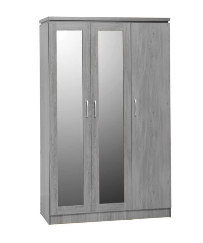Charles Oak Finish 3-Door Mirrored Wardrobe