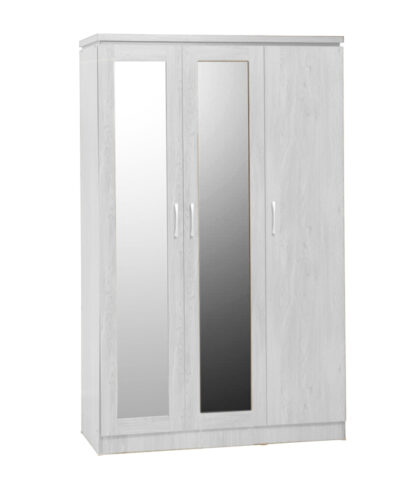 Charles Oak Finish 3-Door Mirrored Wardrobe