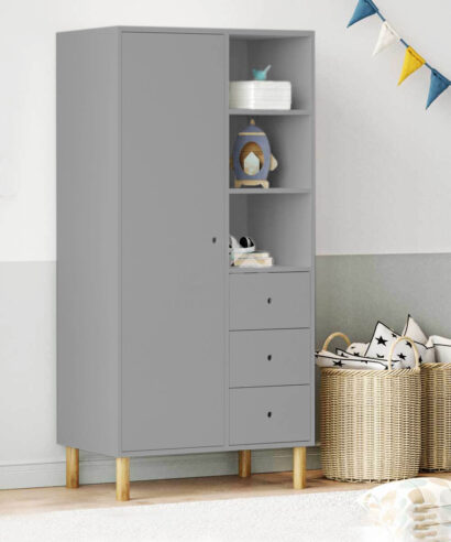 Contemporary White Scandi Wardrobe with Drawers and Shelves