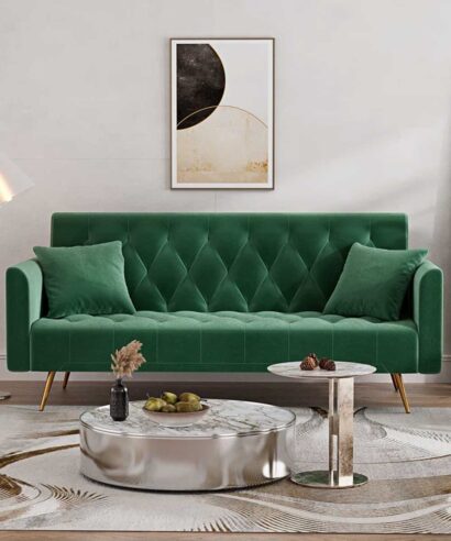 Diamond Tufted Velvet Upholstered Sofa