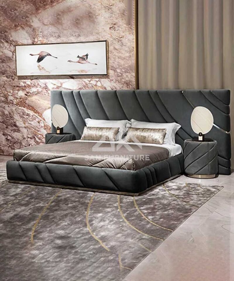 Luxury Super Leather Cushion Headboard Bed
