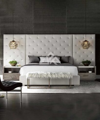 Modern Glamorous Charcoal Wall Panel Bed