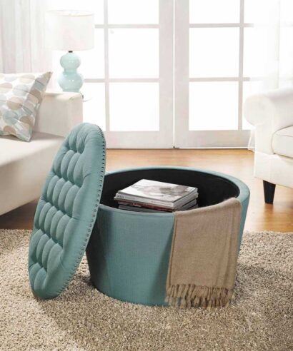 Round Tufted Storage Ottoman