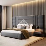 Modern Bedroom Alton Wall Crushed Velvet Upholstered Wall Panel Bed