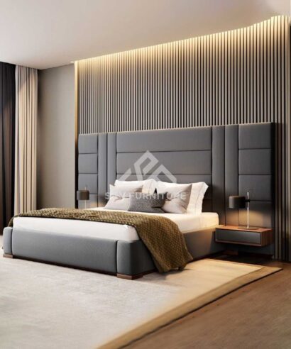 Modern Bedroom Alton Wall Crushed Velvet Upholstered Wall Panel Bed