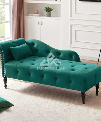 Trim Nailhead Velvet Chaise Lounge Couch