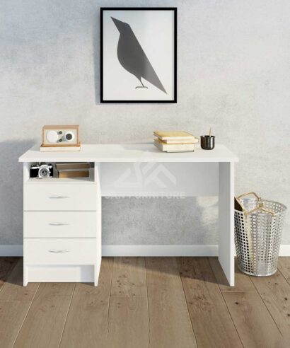 White Functional Office Computer Table with 3 Drawers