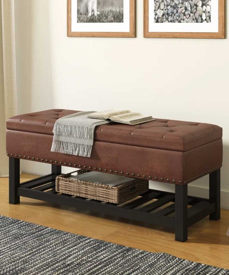 Wide Traditional Rectangle Storage Ottoman Benches