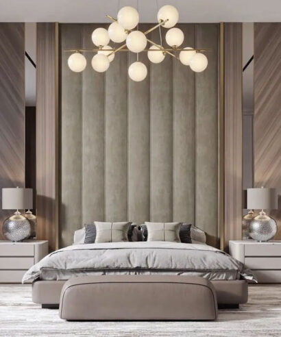 Gorgeous Luxury Bed with tall Wall panel headboard