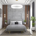 Modern Master Bedroom Wall panel bed Design In Grey