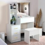 Modern Dressing Table with Sliding Mirror & Storage shelve