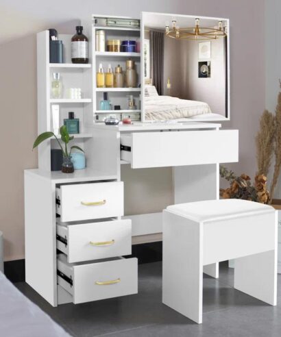 Modern Dressing Table with Sliding Mirror & Storage shelve