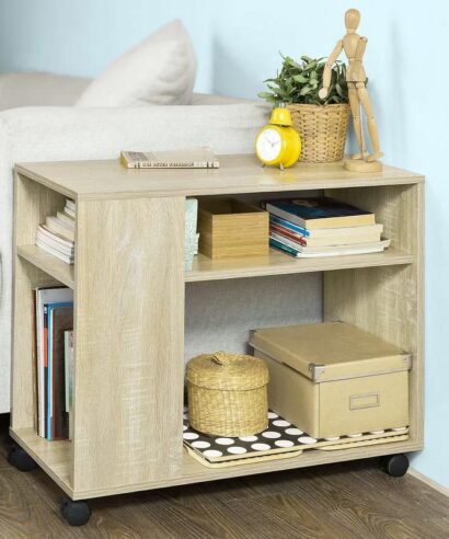 Portable Side Table with Storage Shelve