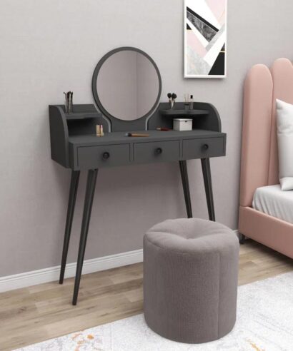 SAN Britley Dressing Table with Round Mirror