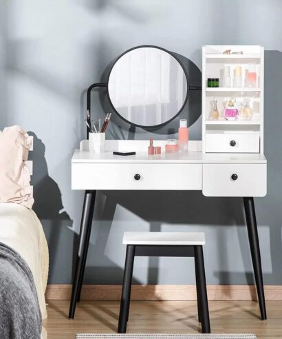 SAN Furniture Vanity Table with round Mirror
