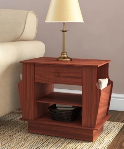 Traditional Natural Finish Side Table with Storage